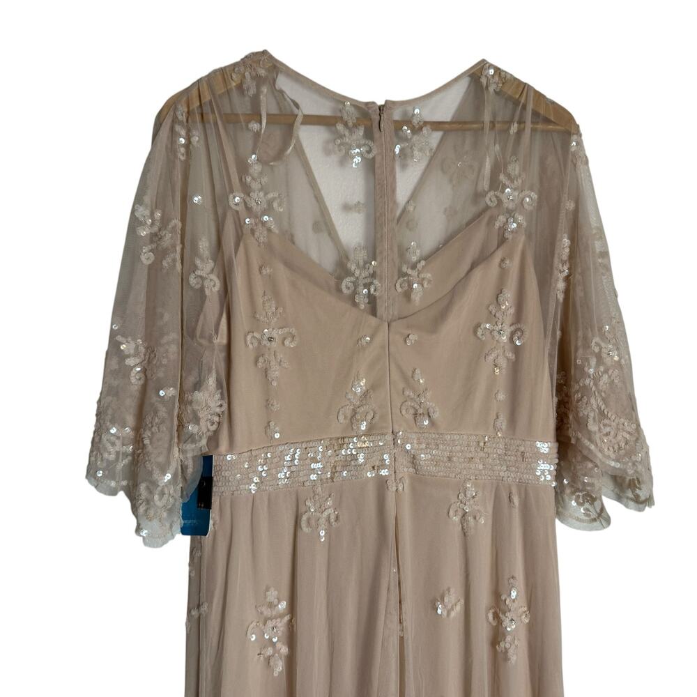 Mac Duggal Blush V Neck Embellished Flutter Sleeve A Line Formal Gown Size 10 - Picture 11 of 14